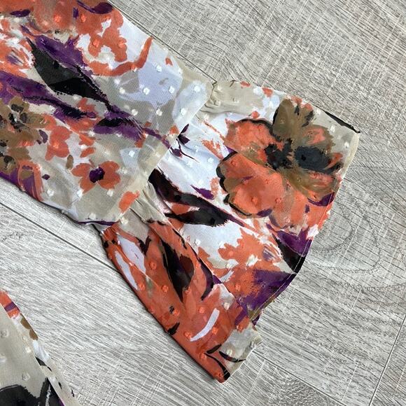 INC Floral Cream Purple Cold Shoulder Long Bell Sleeve Blouse Women’s - Picture 6 of 11